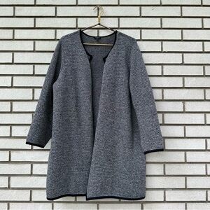 Talbots Plus Petite Textured Knit Open Front Sweater Coat Gray Black 2X